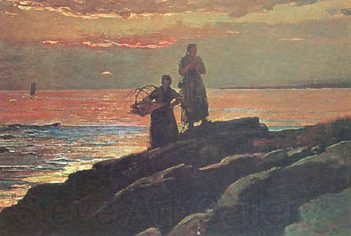 Winslow Homer Sunset, Saco Bay Norge oil painting art